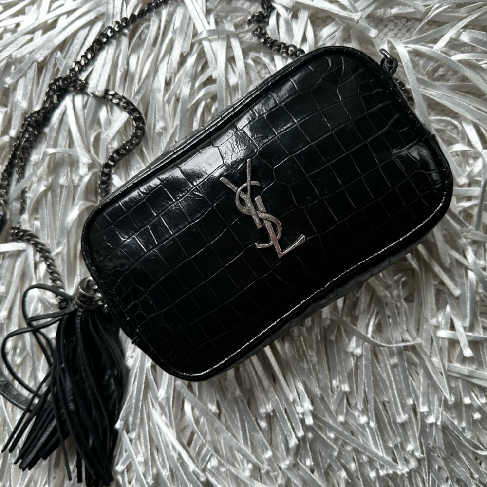 Saint Laurent Croc-Embossed Crossbody Camera Bag